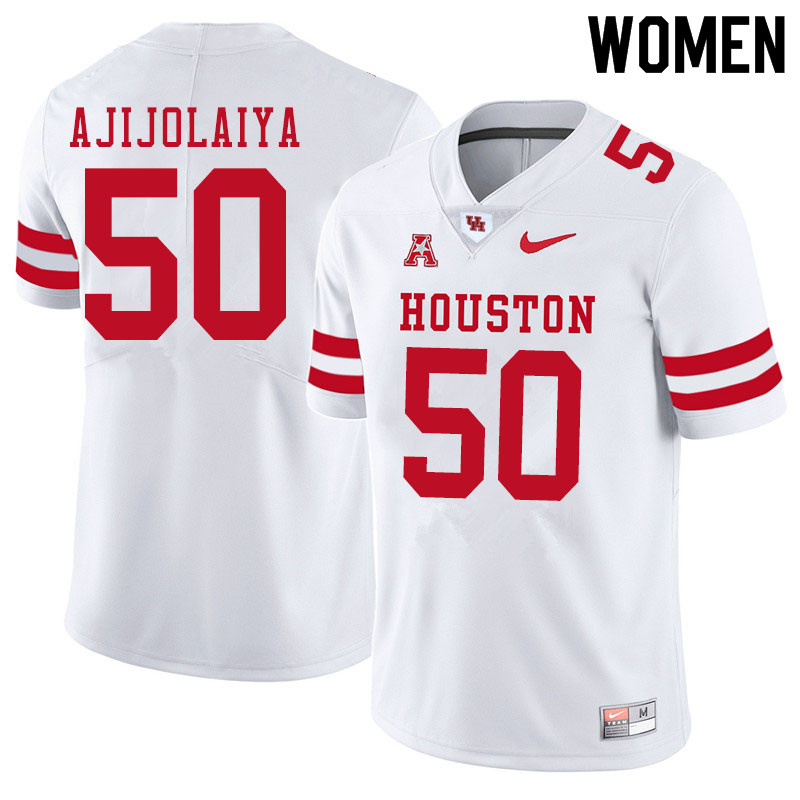 Women #50 Hakeem Ajijolaiya Houston Cougars College Football Jerseys Sale-White
